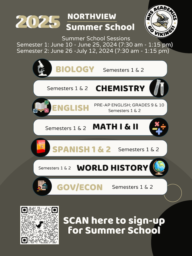 Summer School semester 1 is June 10-June 25. Semester 2 is June 26-July 12Scan QR code or click on flyer to sign up.